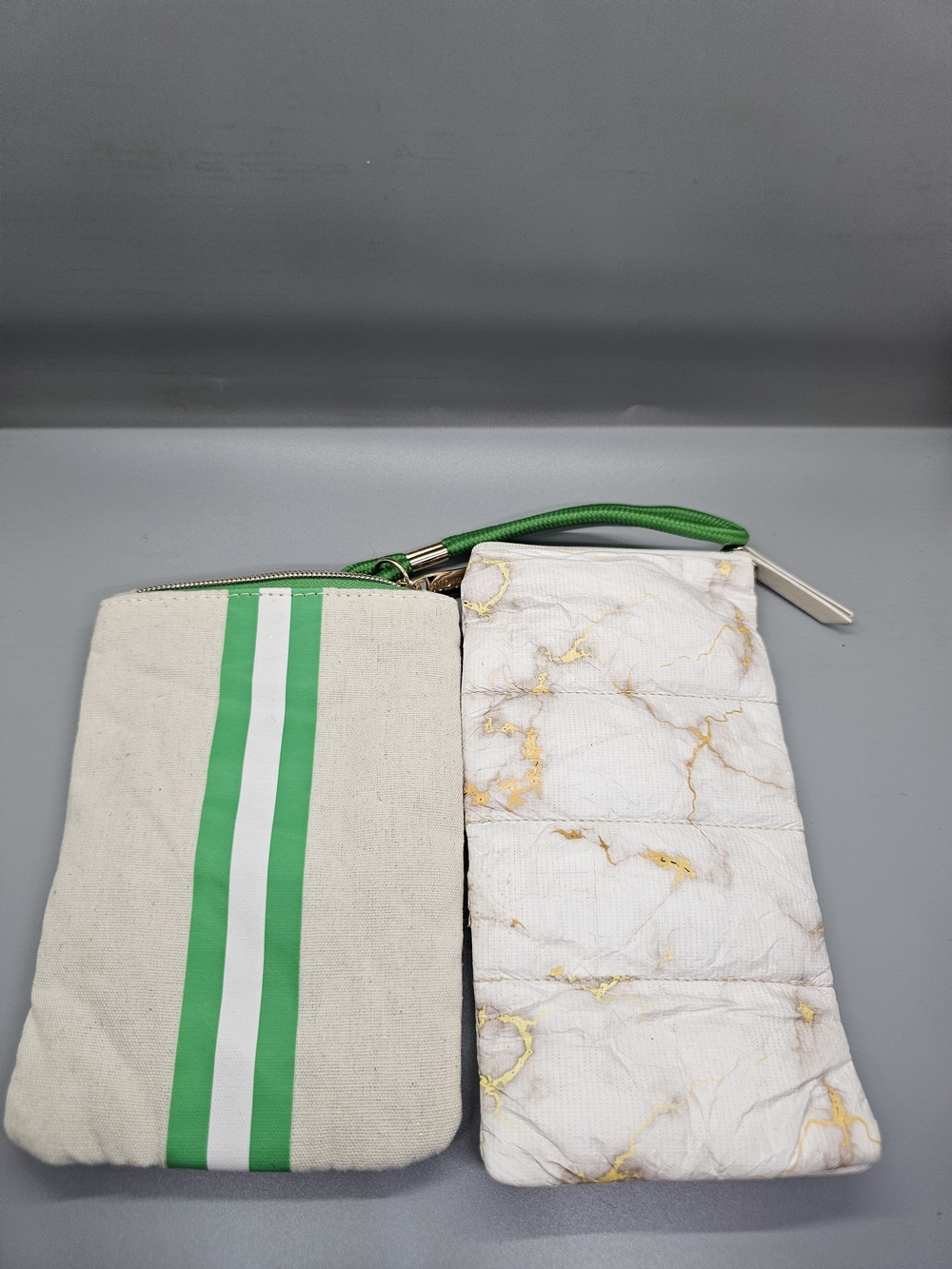 Green Stripe Canvas Wristlet Duo